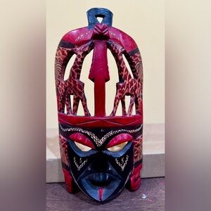 African Handcrafted Red and Black Wooden Mask